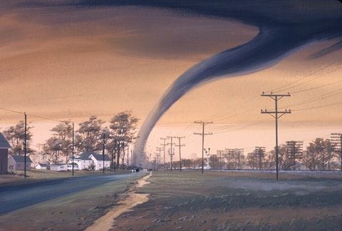 A twisted Tornado destroying a town